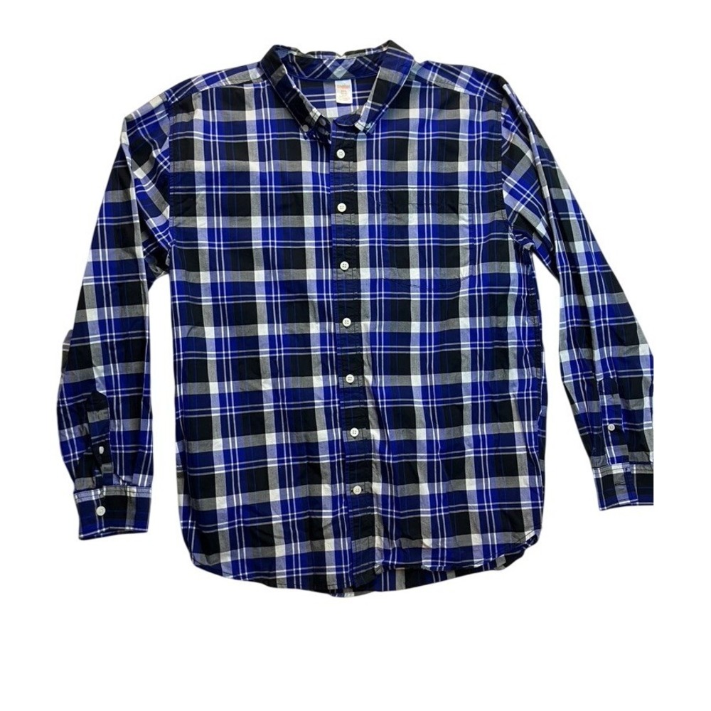Gymboree Boys Plaid Button Down Shirt Long Sleeve Blue Black White Size XXL Kids